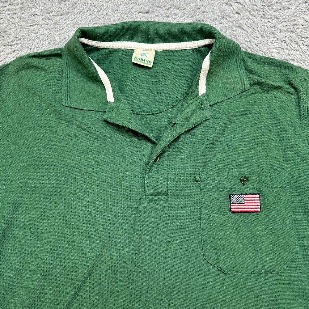 Vintage American Flag Polo Shirt Mens XL Green Short Sleeve Pocket Coach Golf